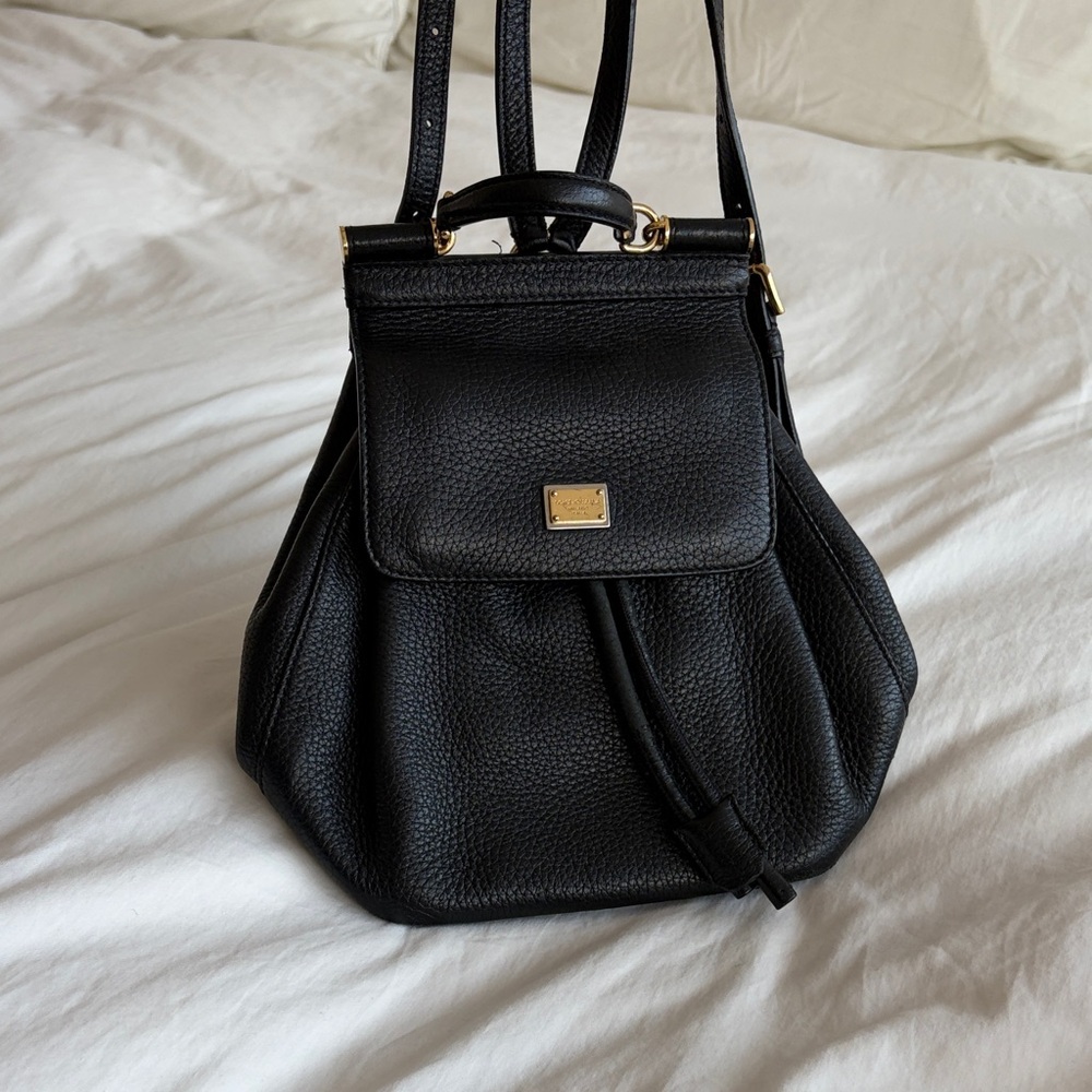 Dolce & Gabbana Miss Sicily Drawstring Backpack with Gold Accents